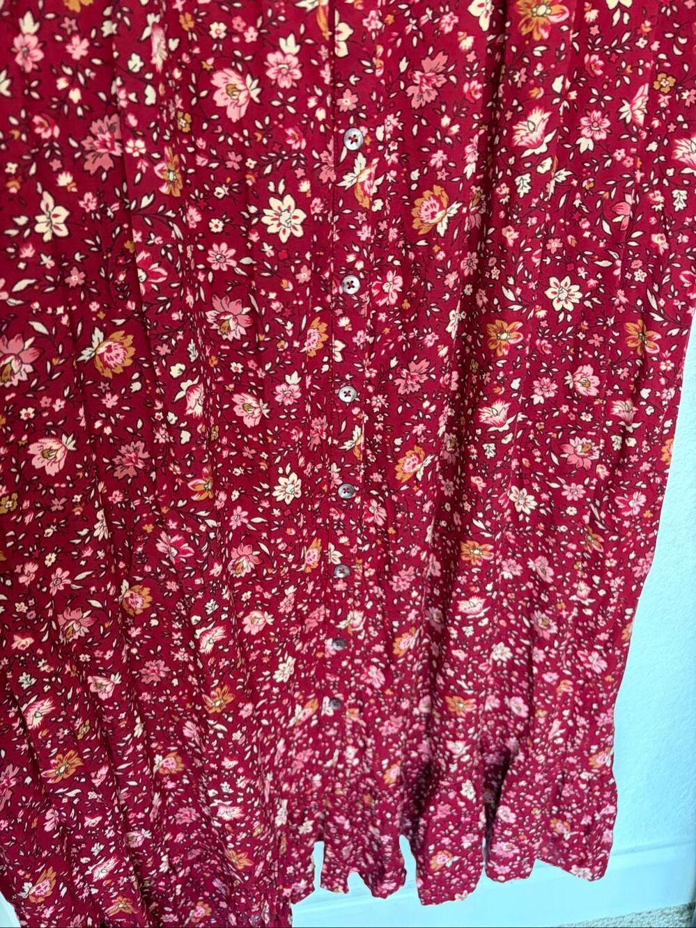 April Cornell Burgundy Floral Prairie Maxi Dress Pintuck Boho Cottagecore Size S - Picture 8 of 12